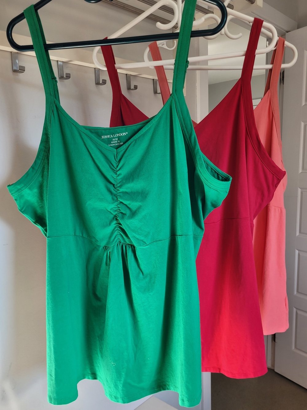 Bundle of 3 Jessica London Shirred Tank Tops, Size 30/32 (3X), Adjustable Strap